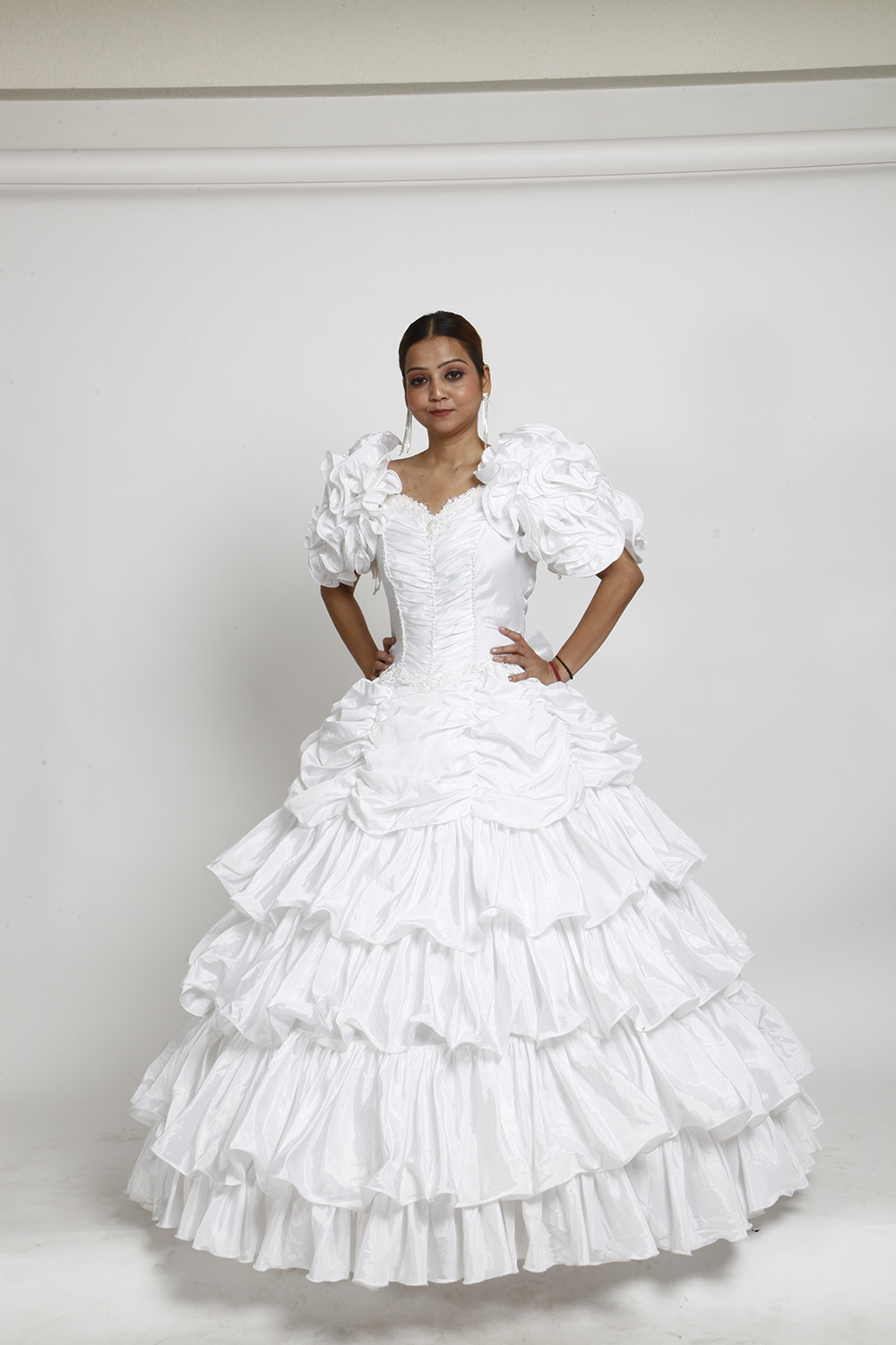 White Layered Ruffle Ball Gown