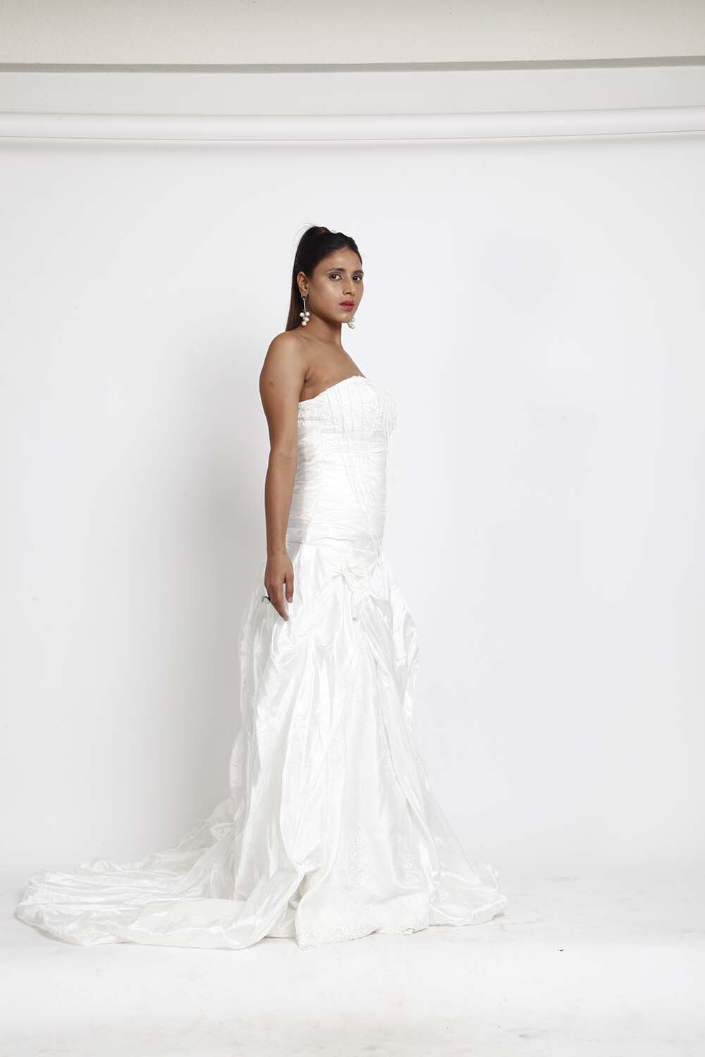 White Strapless Bridal Gown with Ruched Detailing