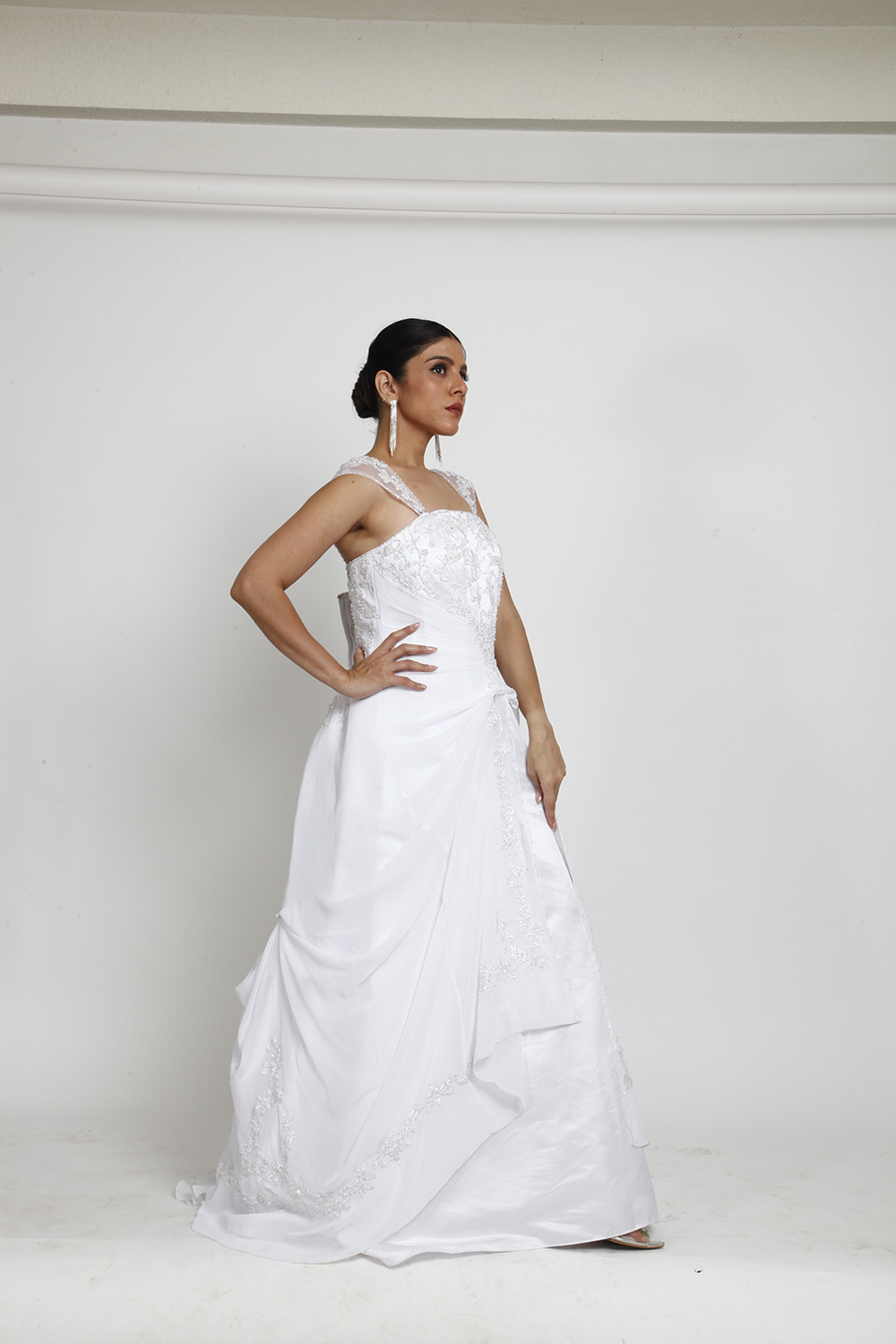 White Embroidered Bridal Gown with Sheer Straps