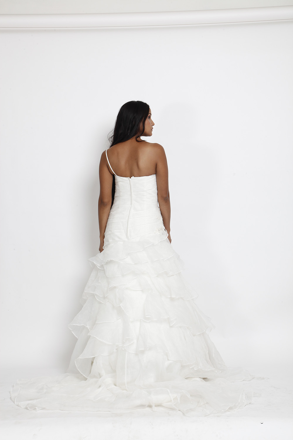 Strapless Ruffled Layered White Bridal Gown 