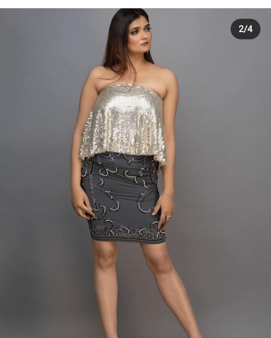 Designer One-Shoulder Indo-Western Cocktail Dress with Embroidered Cape