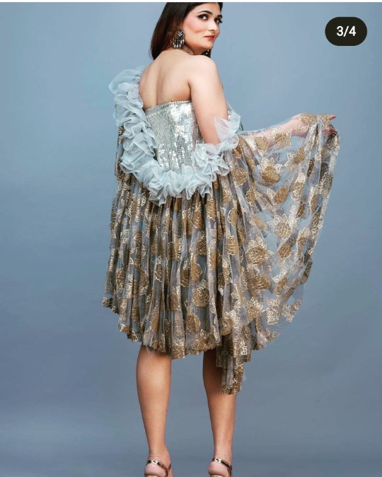 Designer One-Shoulder Indo-Western Cocktail Dress with Embroidered Cape