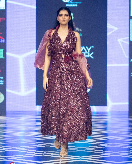 Burgundy Glam Metallic Evening Gown