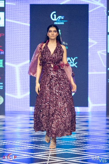 Burgundy Glam Metallic Evening Gown