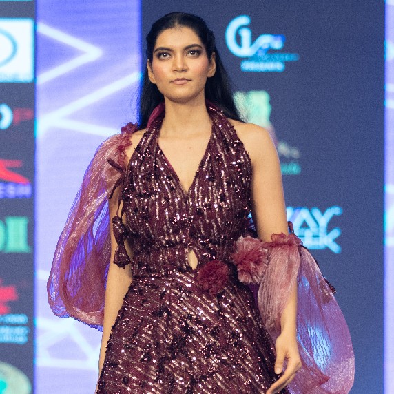 Burgundy Glam Metallic Evening Gown