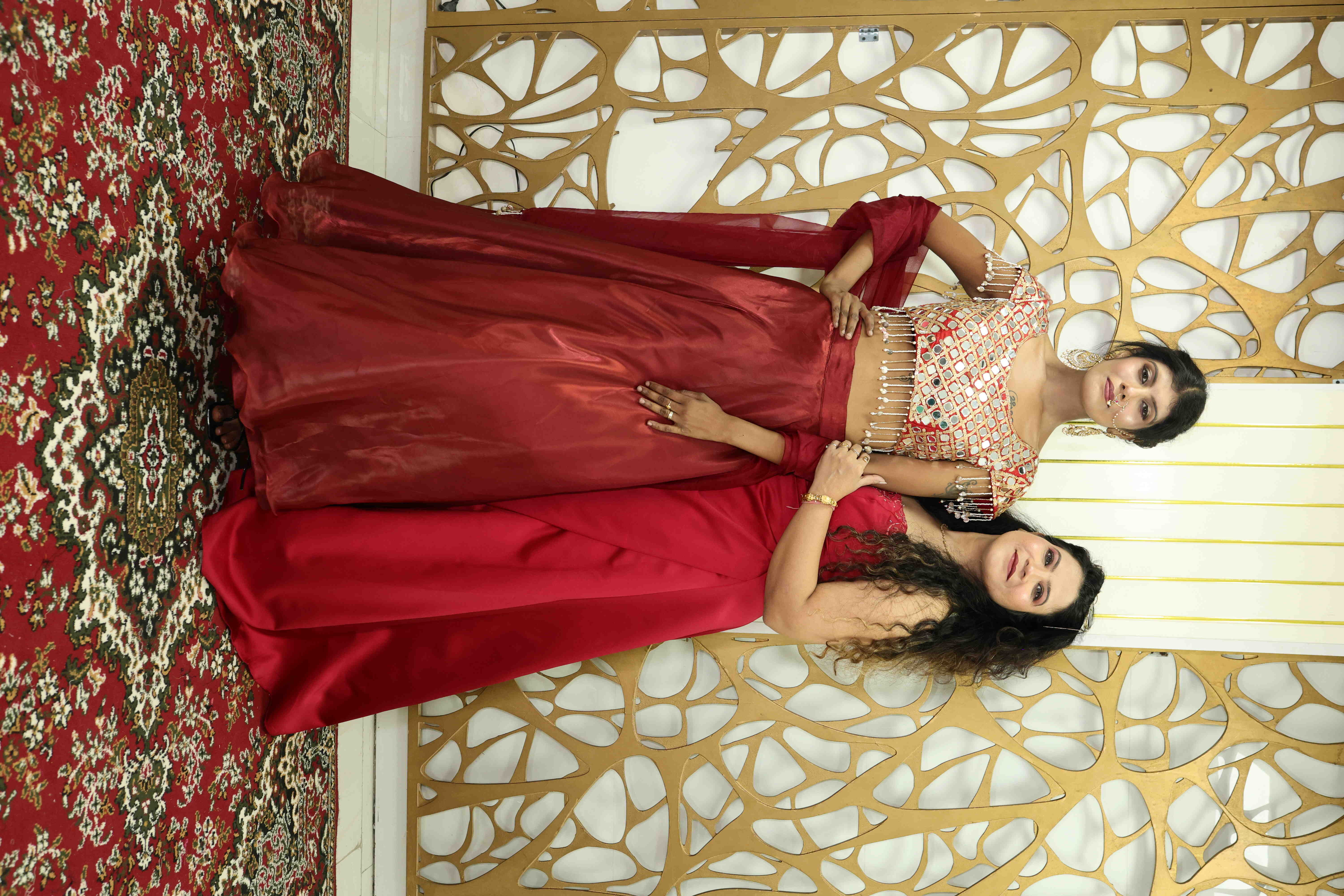 Designer Red Mirror Work Lehenga Choli with Dupatta