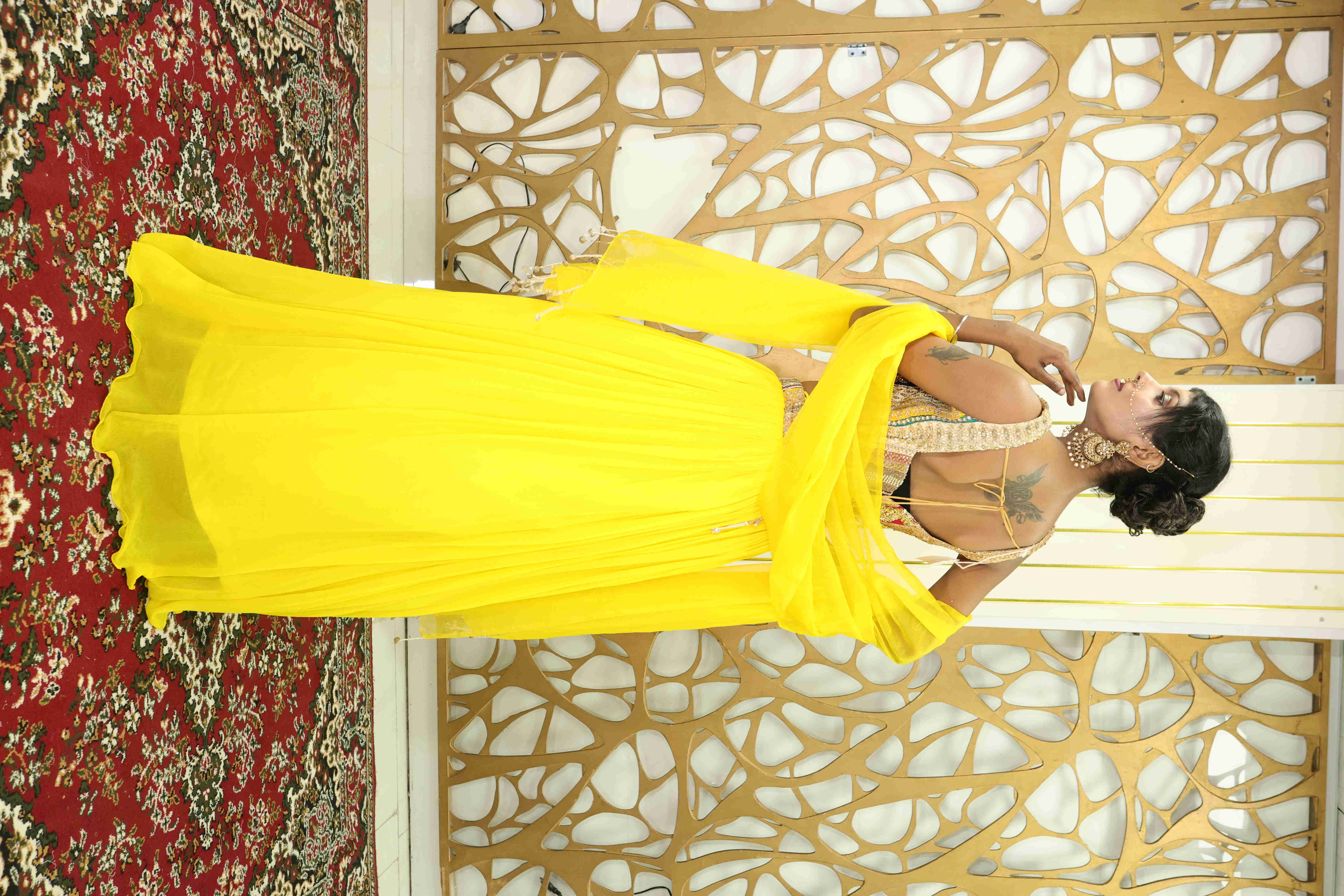 Designer Yellow Lehenga Choli with Golden Embroidered Blouse & Dupatta
