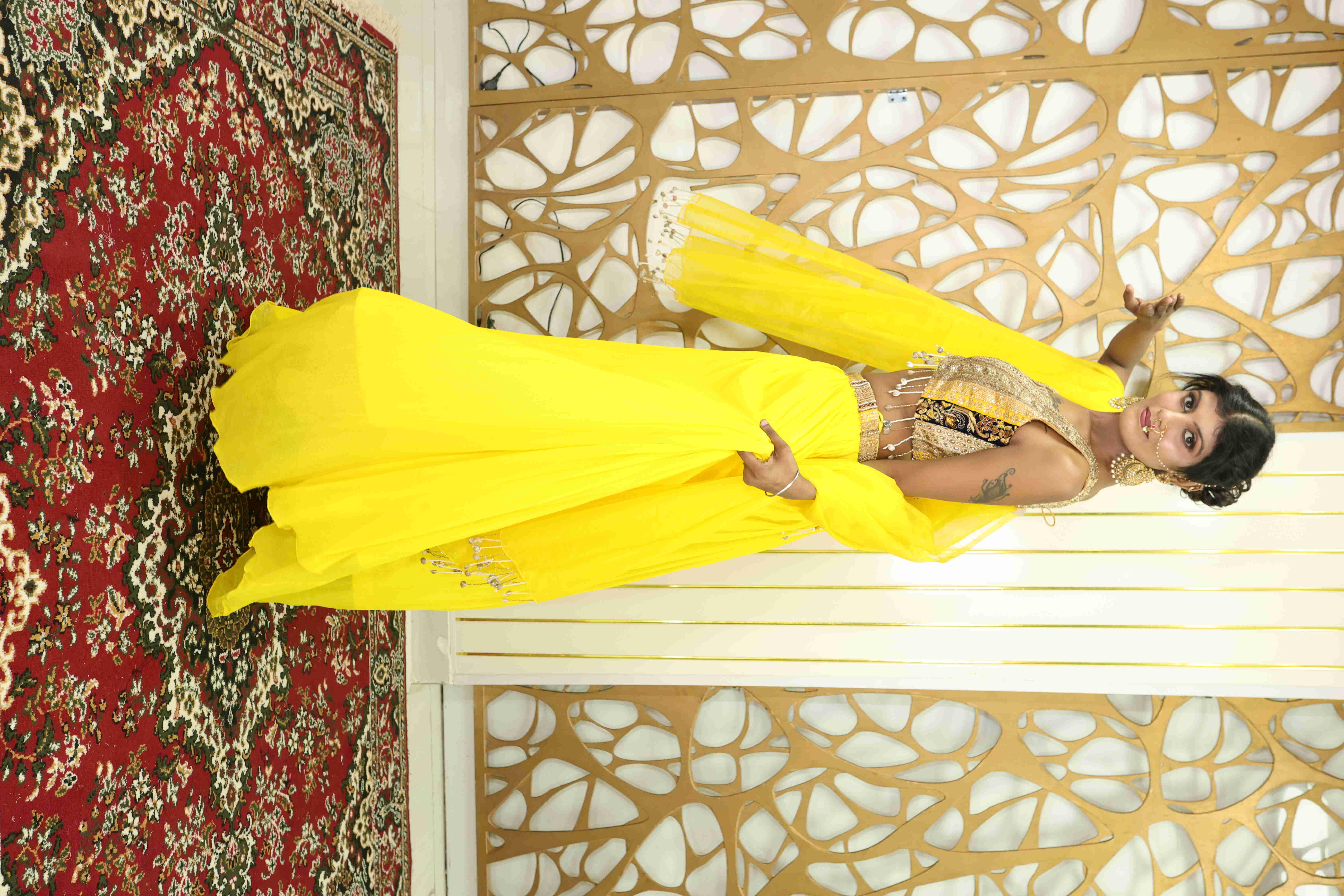 Designer Yellow Lehenga Choli with Golden Embroidered Blouse & Dupatta