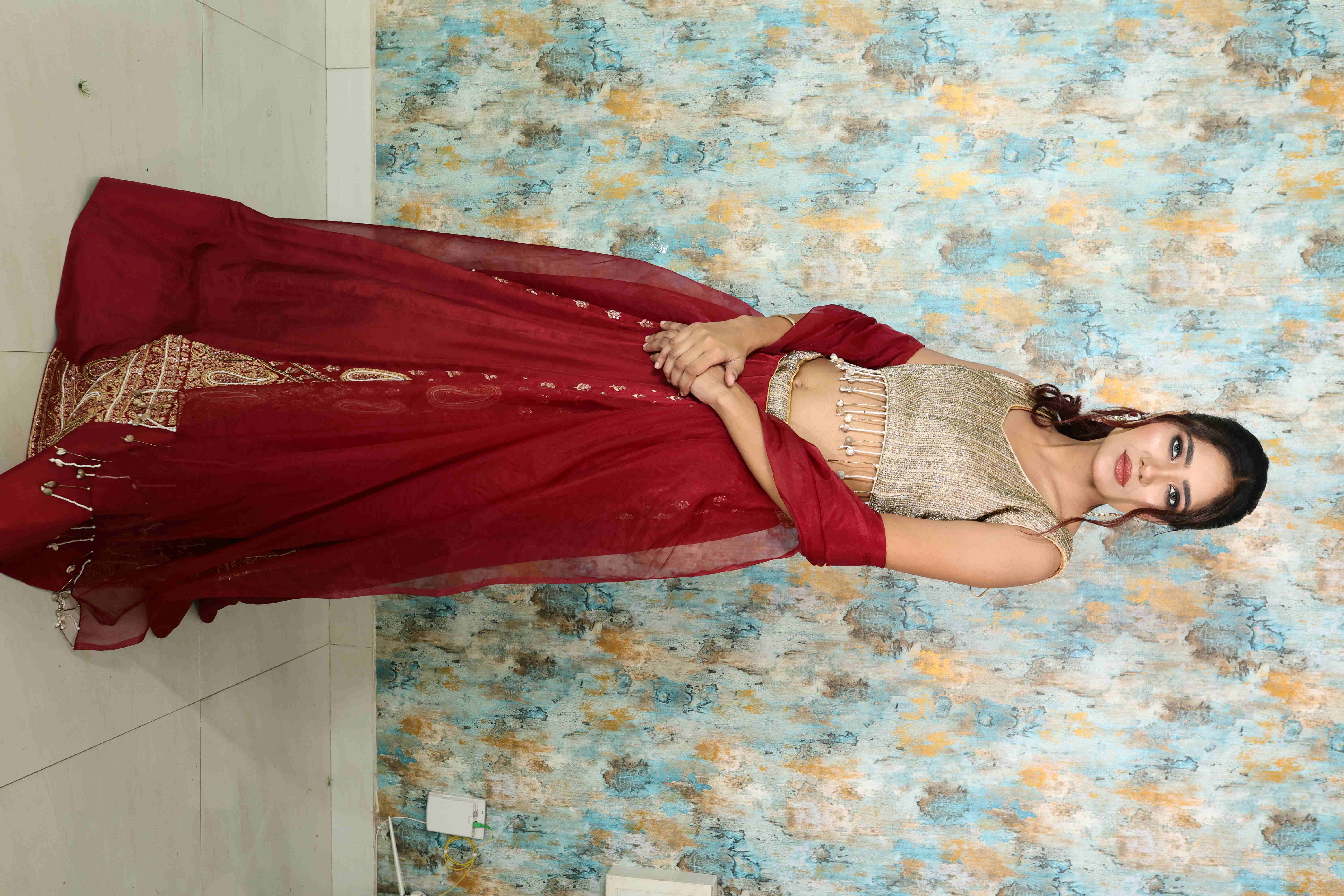 Designer Maroon & Golden Embroidered Lehenga Choli with Dupatta