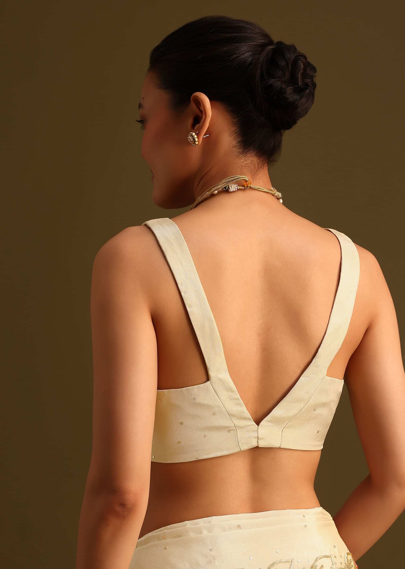 Ivory Tissue Saree With Cutdana Embroidered Border and Unstitched Blouse